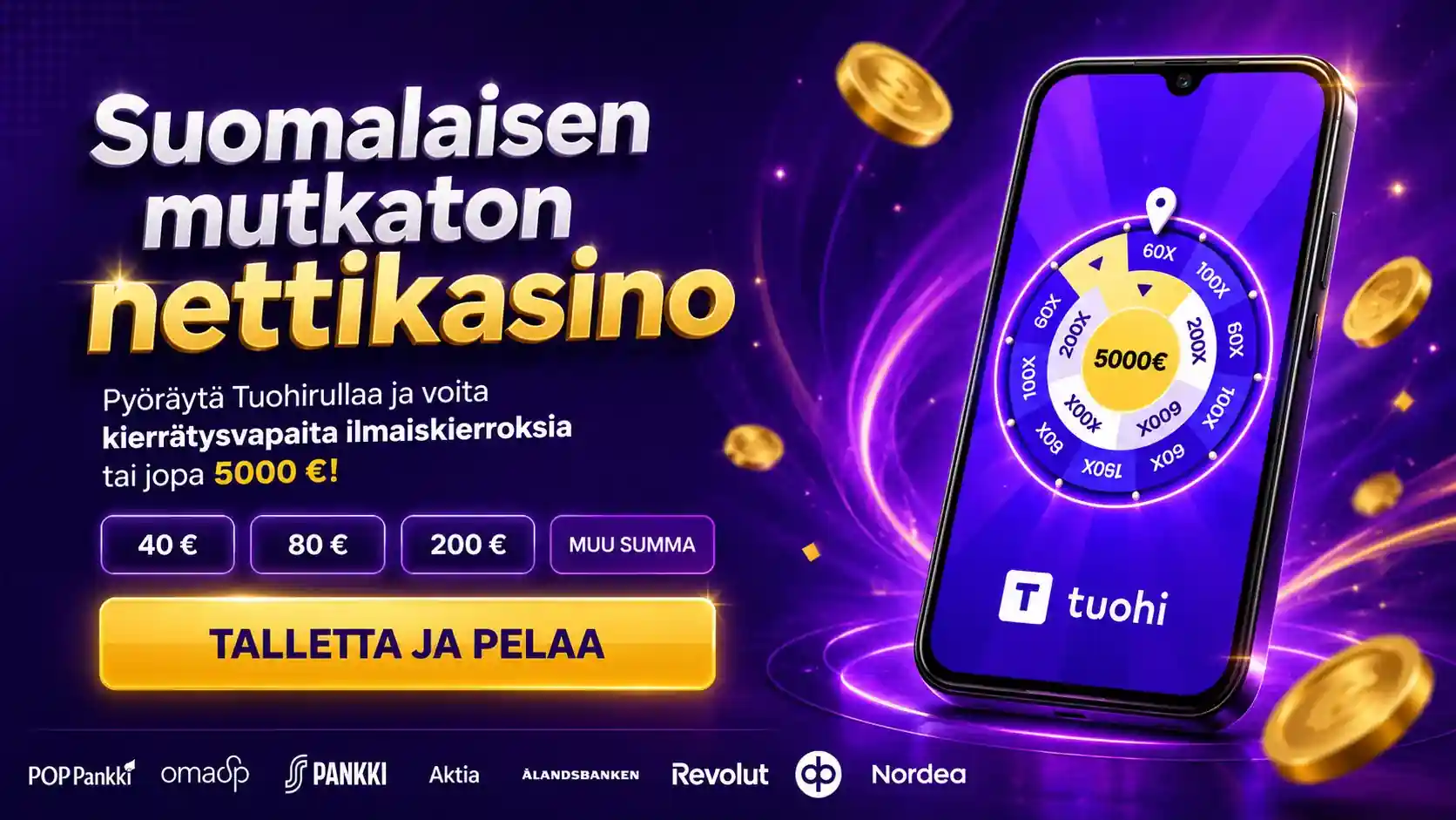 Kuvassa suomalainen mutkaton nettikasino Tuohi ja tarjouksia
